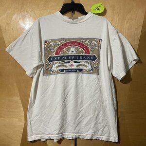 Vintage Express Jeans Mens TShirt OS One Size White Single Stitch 90s Cotton VTG
